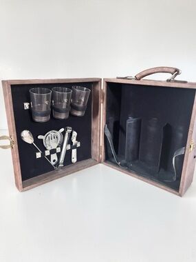 Vintage Bar Set in Case Cocktail Kit Gift for Dad Travel Barware